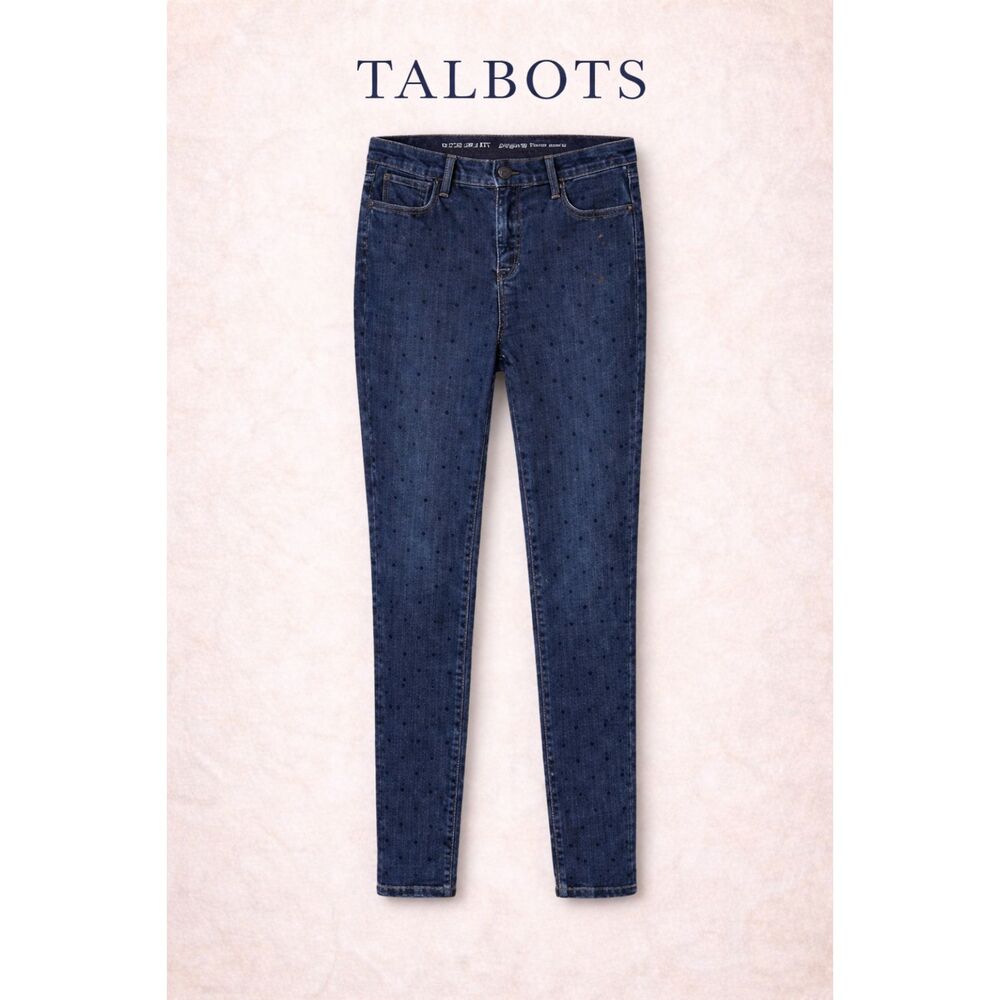 Talbots Polka Dot Jeggings High Rise Stretch Ankle Dark Wash Size 8